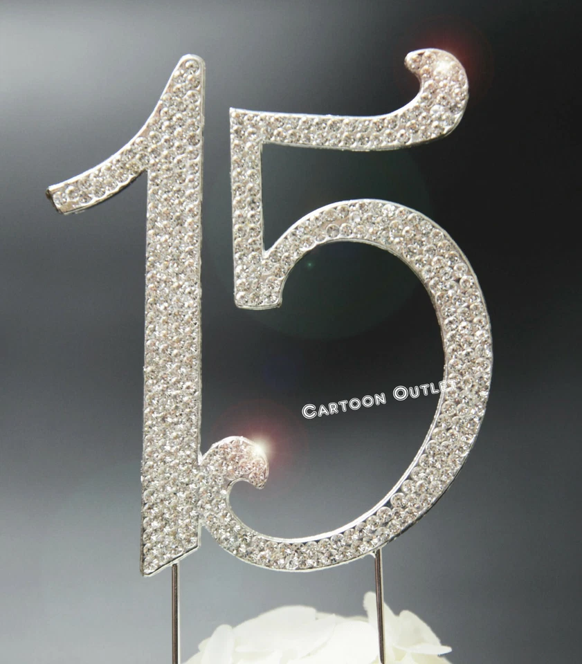 QUINCEANERA 蛋糕上衣银色水钻闪亮金属 MIS 15 XV 装饰精选 — 第 4/4 张图片