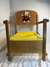 Vintage 1950s Child Potty Training Chair Yellow Kitty Nursery Mid Century USA