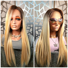 Blonde Wig Straight Wig Ombre Honey Golden Blonde Lace Wig Long Blonde Wig Heat