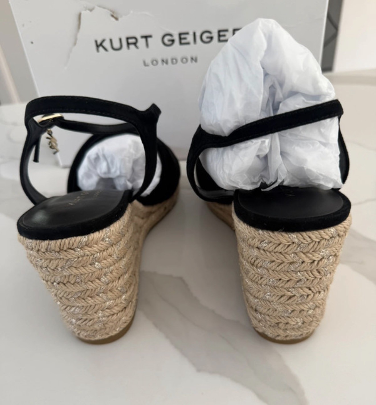 Kurt Geiger London Black Suede Summer Wedge Size 41 EU/ 8 Uk New in Box image 6