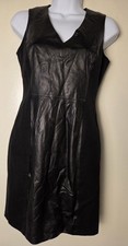 Banana Republic Womens Sz 2 P Leather Stretch Panel V Neck Sleeveless Sheath