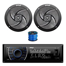 Pyle BT Marine Stereo Receiver, 2x 5.25" 180W Speakers Black w/ Wire