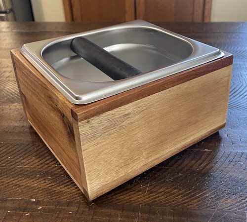Espresso Knock Box, Acacia Wood & Stainless Steel, Silicone Knock Bar - Picture 5 of 10