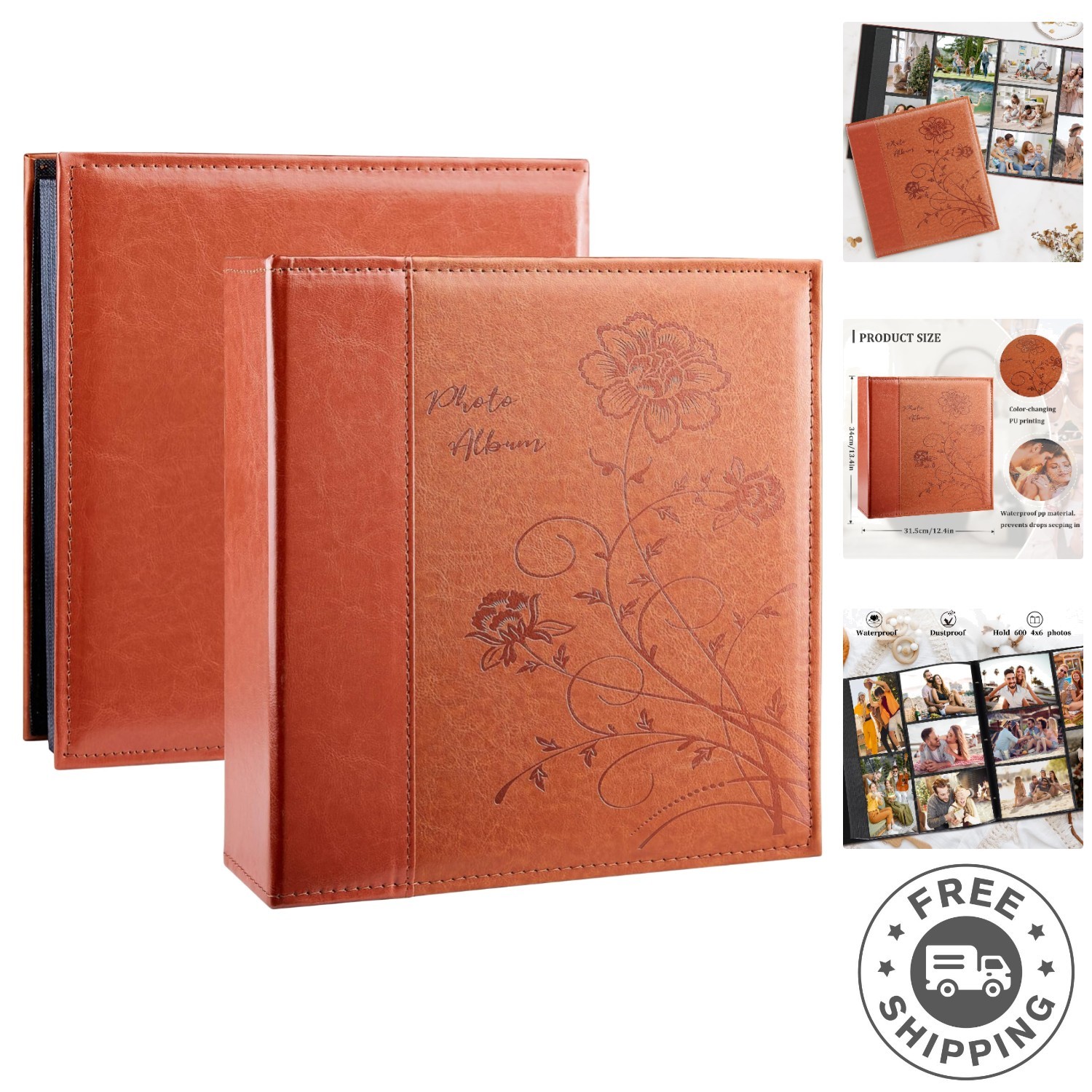 Luxury Leather 600 Photo Album with Acid-Free Black Pages for