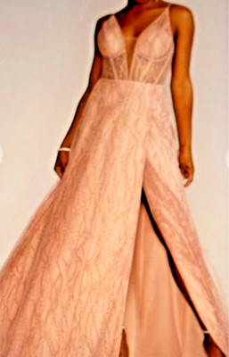 NWT-Galina PROM Formal Texture Tulle/Slit/Backless or Cross Straps-Sz 20-Ret$299