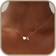 Turandoss Heart Initial Necklace for Women Teen Girls - 18K Gold Plated Letter A
