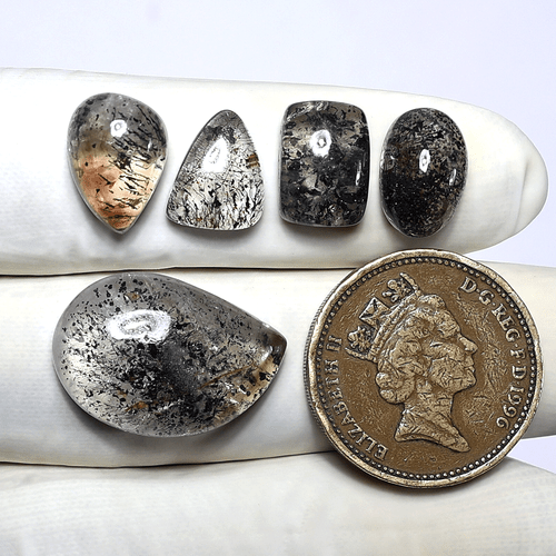 Inky Star Field~ 5 PC Natural Dot Rutile Quartz 11mm-21mm Cabochon Gemstones Lot - Picture 10 of 11