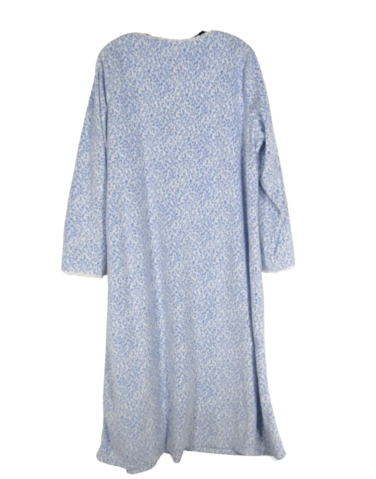 CAMISÓN XL Salón EILEEN WEST Azul Estampado de Leopardo Vellón Borde de Encaje 4 Botones Foto 4 de 4