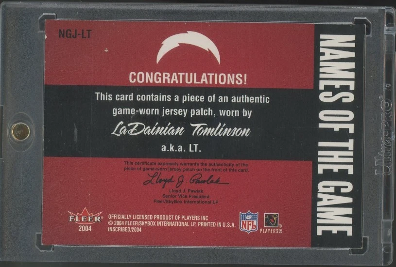 2004 Fleer Inscribed Ladainian Tomlinson #NGJ-LT Game Used Jersey Patch /33 - Image 2 of 2