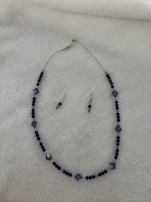 Crystal Purple Glamour Necklace and Earrings Set