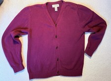 Lands' End Drifter Cardigan Youth XL 18-20 Burgundy 100 Cotton Button Sweater