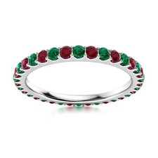 933 Sterling Silver Full Eternity 2MM Round Shape Ruby Emerald Ring For Women