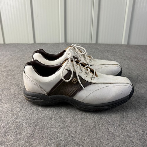FootJoy Golf Shoes Mens UK 9 White Brown Leather Spikeless Softspikes USA 10 - Picture 4 of 9