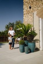 Dekotopf Keramik Blumentopf Übertopf für Wohnzimmer & Büro Stahlblau MEROVEE