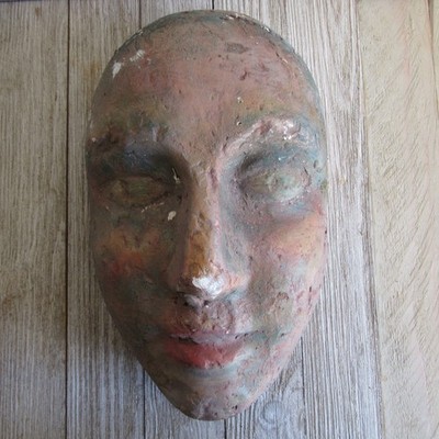 Vtg Plaster Cast Painted Woman's Face ''Death Mask'' Oddity Gothic Decor