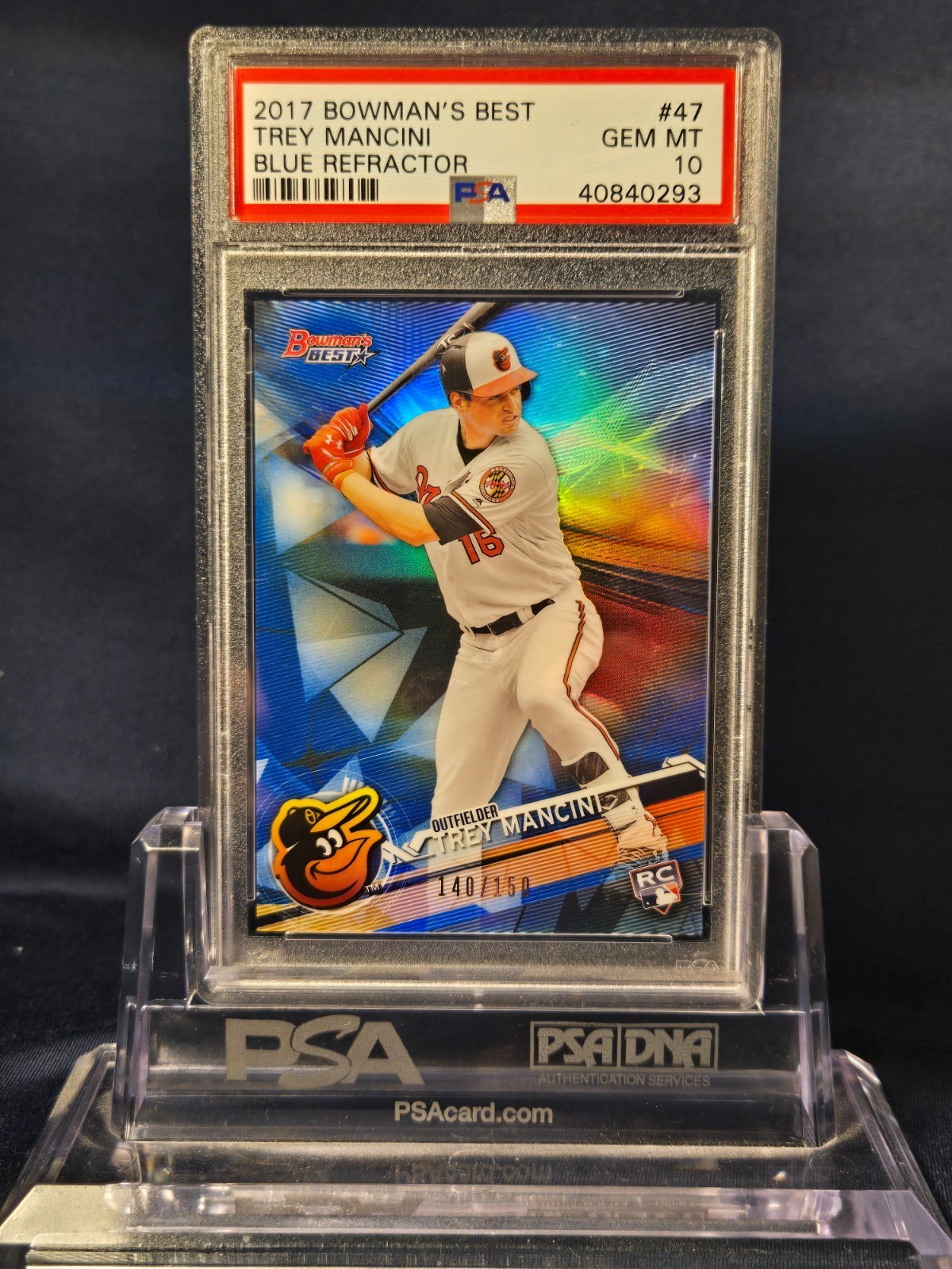 2017 BOWMAN’S BEST TREY MANCINI BLUE REFRACTOR #47 PSA 10 GEM MINT 10 140/150!!!