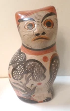 Vtg Hand painted Mexican Folk Art Tonala Pottery Cat 8"