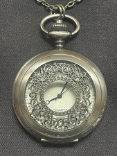 Vintage Silver Tone Flip Pocket Watch Throwback 24 Inch Necklace Quartz New