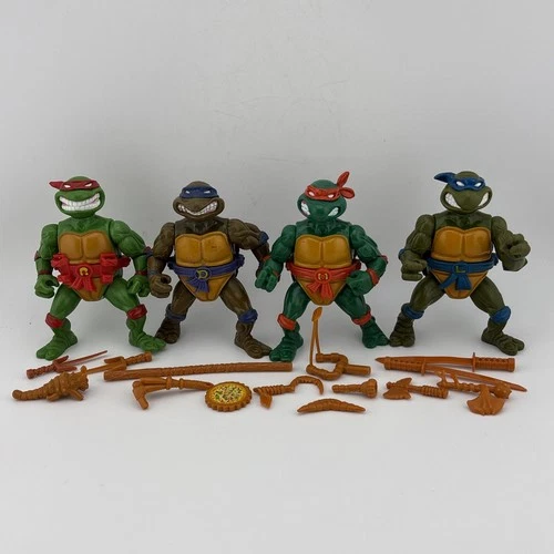 Vintage 1991 TMNT Ninja Turtles Storage Shell 4 Figures Lot Set Accessories