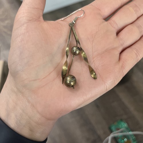 Brass Vintage Long Dangle Brutalist Style Pierced Earrings Handcrafted - Picture 2 of 4