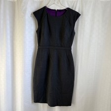 Elie Tahari Gray Wool Sheath Dress Purple Lining Cap Sleeve Workwear Size 8
