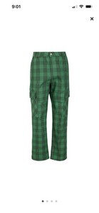 Plaid Cargo Pants Green Black Men's Casual Straight Leg Flat Front