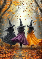 Witch Diamond Art Kits for Adults, Fall Forest Witch DIY 5D Diamond