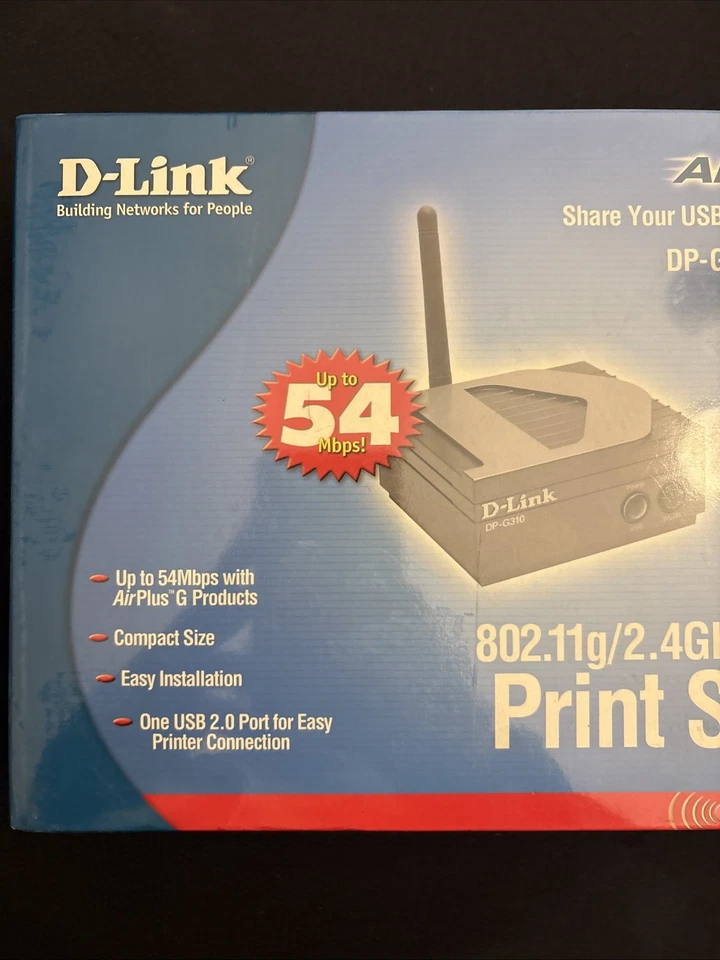 D-Link DP-G310 802.11g Wireless USB Print Server NEW in Box Sealed DP-G310 - Image 2 of 4