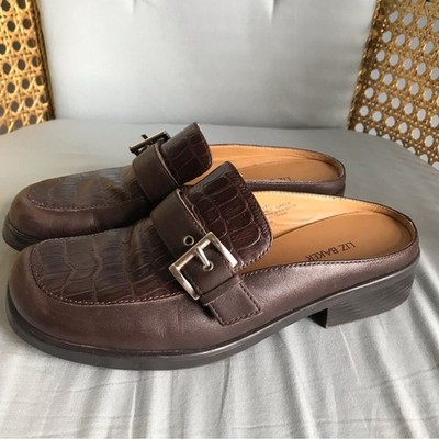 Liz Baker brown leather crocodile embossed loafers size 7 preppy academia