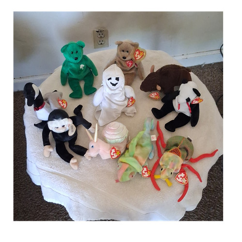 Ty Beanie Babies Plush Lot of 10 Assorted Animals 1999 Heart Tags