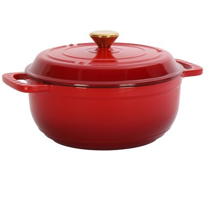Cast iron 7.5QT cooking pot - Gradient red color - Includes two silicone gloves 