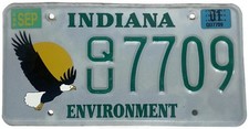 Indiana License Plate Environment Bald Eagle 2001 # QU7709