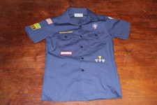 Boy Scouts of America BSA Youth Shirt Blue Large Sewn Patches Short Sleeve
