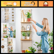 Handmade Macrame Wall Hanging Shelf - Decorative Floating Boho Plant Display Rac
