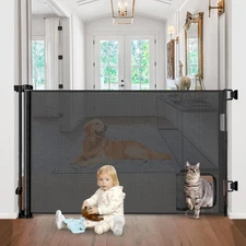 Retractable Baby Gates with Cat Door 80" Wide Retractable Dog Gate with Pet