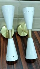 Set Of 2 1950's Wall Sconce Mid Century Brass Italian Diabolo Light -Fixture