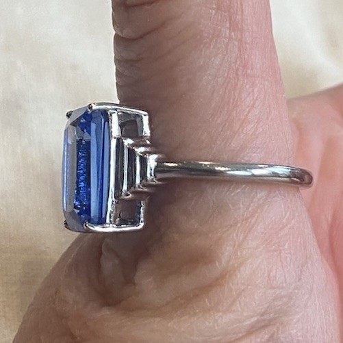 Sterling Silver Ring Large Rectangular Blue Stone… - image 4