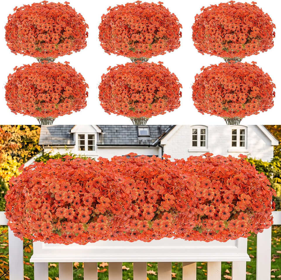13 Bundles Artificial Fall Flowers Fake Mums for Outdoor(Orange ...