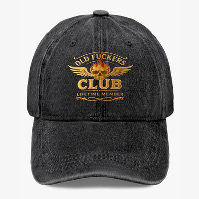 Old F*ckers Club Hat Lifetime Member Funny Skull Biker Vintage Style Cap Unisex