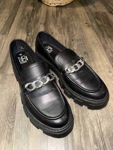 NoBo No Boundaries SZ 10 Shoes Platform Lug Loafers Slip On Silver Chain Y2K