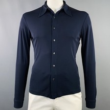 DANIEL CLEARY Size L Navy Rayon Jersey Pointed Collar Long Sleeve Shirt