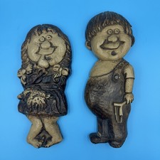 Vintage Chalkware Boy Girl Wall Hangings Handpainted Collectible Lot Rare