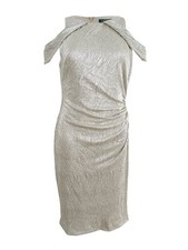 Lauren Ralph Lauren Women's Metallic Cold Shoulder Dress (10, White Multi)