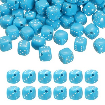 100Pcs Acrylic Dice Bead, 8mm/0.3'' Cube Dice Charm Beads, Solid Lake Blue
