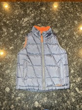 LL Bean Boys Puffer Vest Size 5/6 Fleece Lined Gray Zip Pockets DownTek