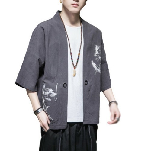 Chaqueta Camisa para hombre de estilo chino Bordado Cardigan Kimono De  Verano Manga 3/4 D | eBay