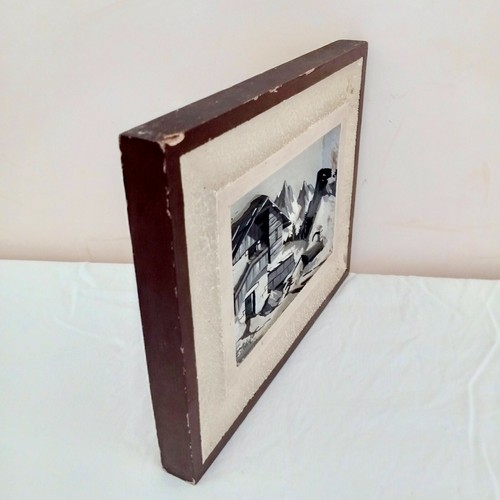 Antique White & Black Carved Wood Wall Plaque Wooden Relief Panel Rural Scene 9" - Picture 4 of 10