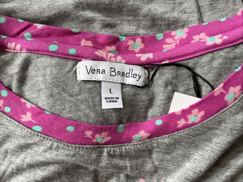 Vera Bradley Womens Pajama Set Coffee Please Top Pinstripe Medallions Shorts L - Picture 3 of 7