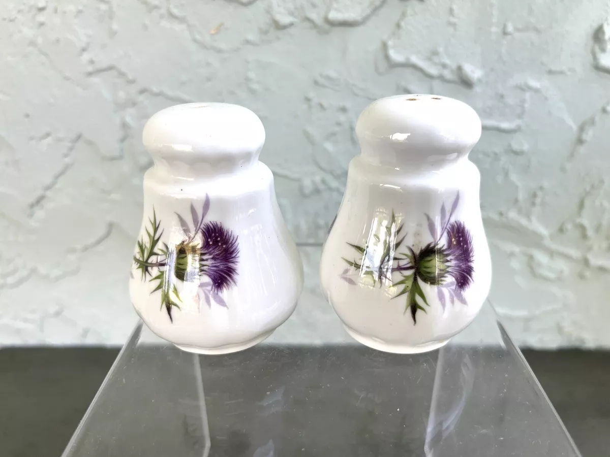 LUCKENBOOTH British Bone China Purple Thistle Salt Pepper Shakers
