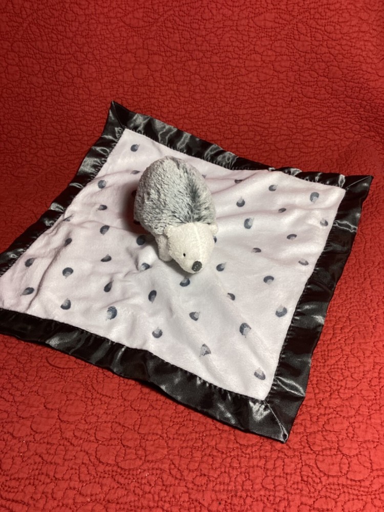 Cloud Island Gray White Hedgehog Plush Lovey Security Blanket 14 Inches  